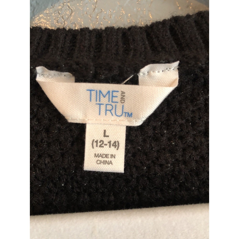 Time & Tru Womens Sweater Large Black Soot Lorex Long Sleeve Pullover Festive - Picture 2 of 10